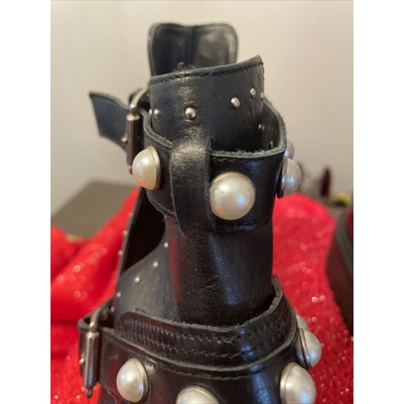 ZARA Women's Black Pearl Buckle Motorcycle Faux Leather Combat Boot Sz 39 US 8.5 - Picture 4 of 11